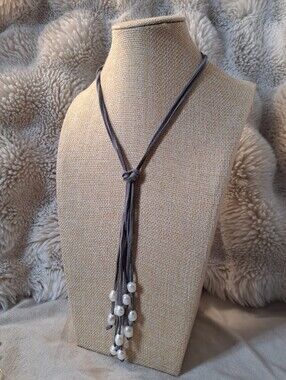 Freshwater Pearl And Sued Knotted Necklace